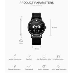 RelojesSINOBI - elegante reloj de cuarzo - correa de piel - diseño de cara sonriente