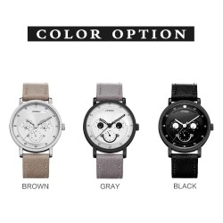 RelojesSINOBI - elegante reloj de cuarzo - correa de piel - diseño de cara sonriente
