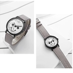 RelojesSINOBI - elegante reloj de cuarzo - correa de piel - diseño de cara sonriente