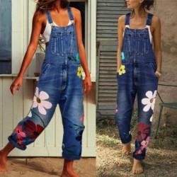 Summer long jumpsuit - jeans romper - flowers printedJumpsuits