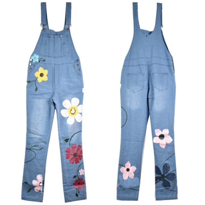 JumpsuitsMono largo de verano - mameluco de jeans - estampado de flores