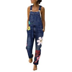 Summer long jumpsuit - jeans romper - flowers printedJumpsuits