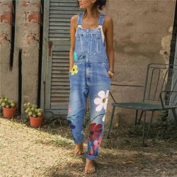 JumpsuitsMono largo de verano - mameluco de jeans - estampado de flores