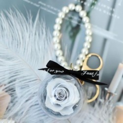 Fashionable round keychain - with eternal forever rose / pearlsKeyrings