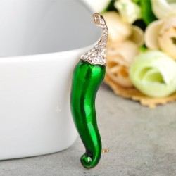 Crystal brooch - with green & red chilli pepperBrooches