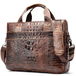 Luxurious leather handbag - with shoulder strap - crocodile skin pattern - genuine leatherBags