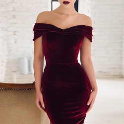 VestidosVestido de terciopelo de moda - hombros descubiertos