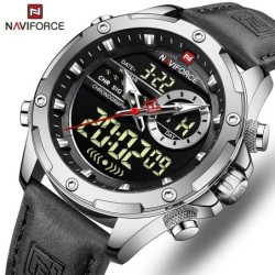 RelojesNAVIFORCE - deportivo - reloj militar de cuarzo - correa de piel - pantalla LED LCD - resistente al agua