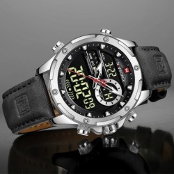 RelojesNAVIFORCE - deportivo - reloj militar de cuarzo - correa de piel - pantalla LED LCD - resistente al agua