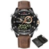 RelojesNAVIFORCE - deportivo - reloj militar de cuarzo - correa de piel - pantalla LED LCD - resistente al agua