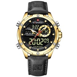 RelojesNAVIFORCE - deportivo - reloj militar de cuarzo - correa de piel - pantalla LED LCD - resistente al agua