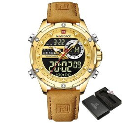 RelojesNAVIFORCE - deportivo - reloj militar de cuarzo - correa de piel - pantalla LED LCD - resistente al agua