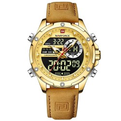 RelojesNAVIFORCE - deportivo - reloj militar de cuarzo - correa de piel - pantalla LED LCD - resistente al agua