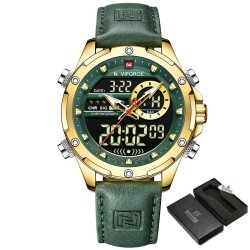 RelojesNAVIFORCE - deportivo - reloj militar de cuarzo - correa de piel - pantalla LED LCD - resistente al agua