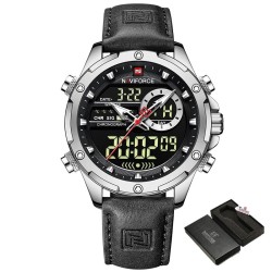RelojesNAVIFORCE - deportivo - reloj militar de cuarzo - correa de piel - pantalla LED LCD - resistente al agua