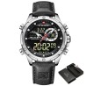 RelojesNAVIFORCE - deportivo - reloj militar de cuarzo - correa de piel - pantalla LED LCD - resistente al agua