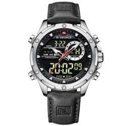 NAVIFORCE - sports - military quartz watch - leather strap - LCD LED display - waterproofWatches
