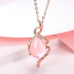 Elegant rose gold necklace - water drop shaped pendant - pink opal - crystalsNecklaces