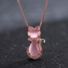 CollarElegante collar de oro rosa - colgante en forma de gato - cristales - ópalo rosa