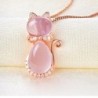 CollarElegante collar de oro rosa - colgante en forma de gato - cristales - ópalo rosa