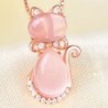 CollarElegante collar de oro rosa - colgante en forma de gato - cristales - ópalo rosa