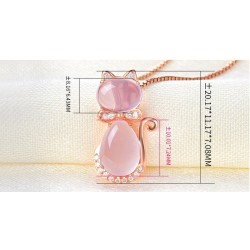 CollarElegante collar de oro rosa - colgante en forma de gato - cristales - ópalo rosa