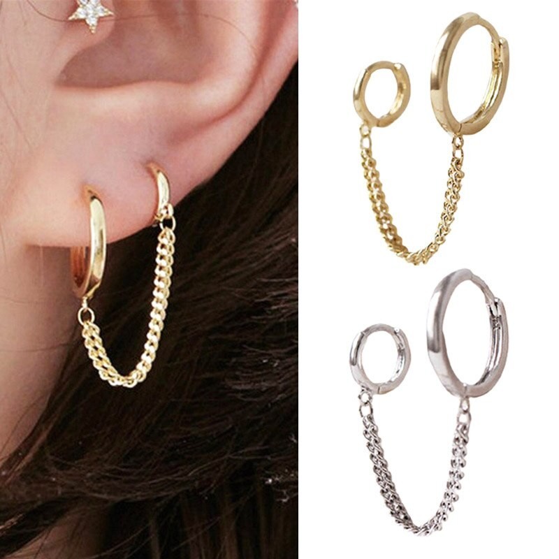 Retro style earrings - double rings - chainEarrings
