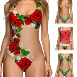 Baño y ropaTraje de baño sexy de una pieza - monokini - estampado floral y de frutas