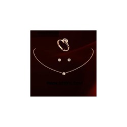 Conjuntos de joyasConjunto de bisutería elegante - collar de oro rosa - pendientes - anillo - con circonitas redondas