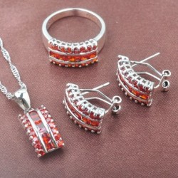 Conjuntos de joyasConjunto de bisutería elegante - con circonita roja - collar - pendientes - anillo
