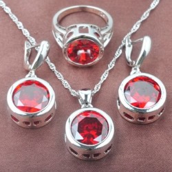 Conjuntos de joyasConjunto de joyería de moda en plata - con circonitas redondas - collar - pendientes - anillo