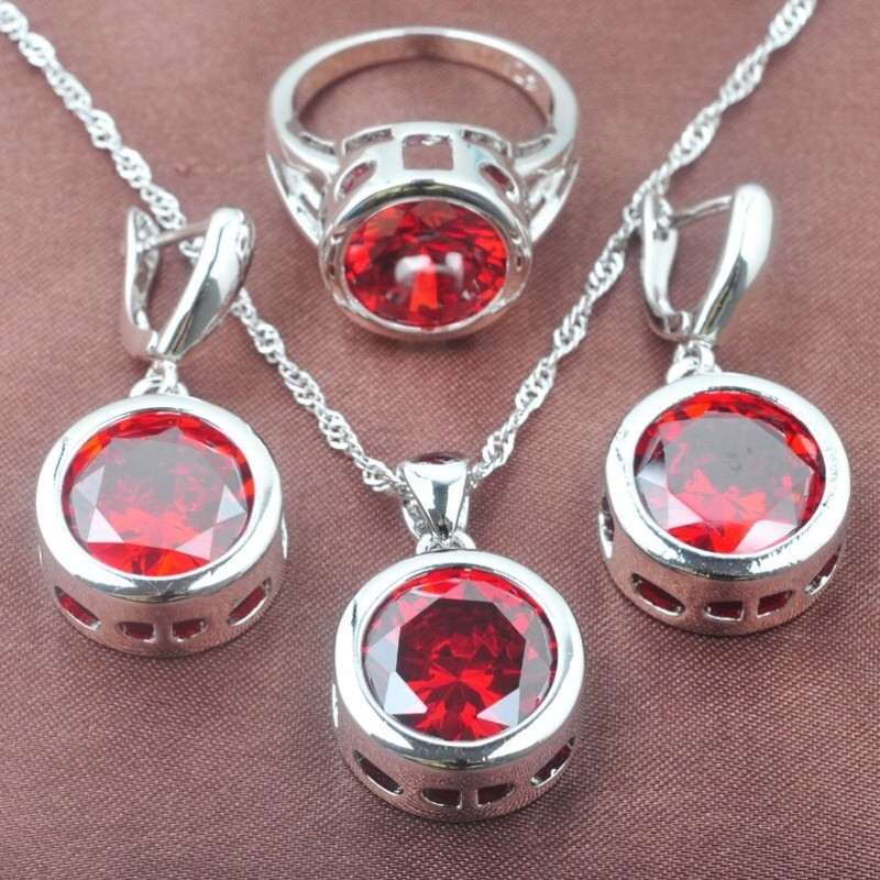 Conjuntos de joyasConjunto de joyería de moda en plata - con circonitas redondas - collar - pendientes - anillo