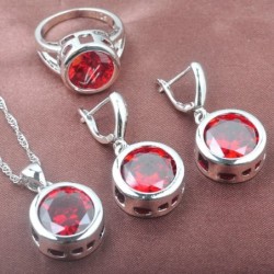 Conjuntos de joyasConjunto de joyería de moda en plata - con circonitas redondas - collar - pendientes - anillo