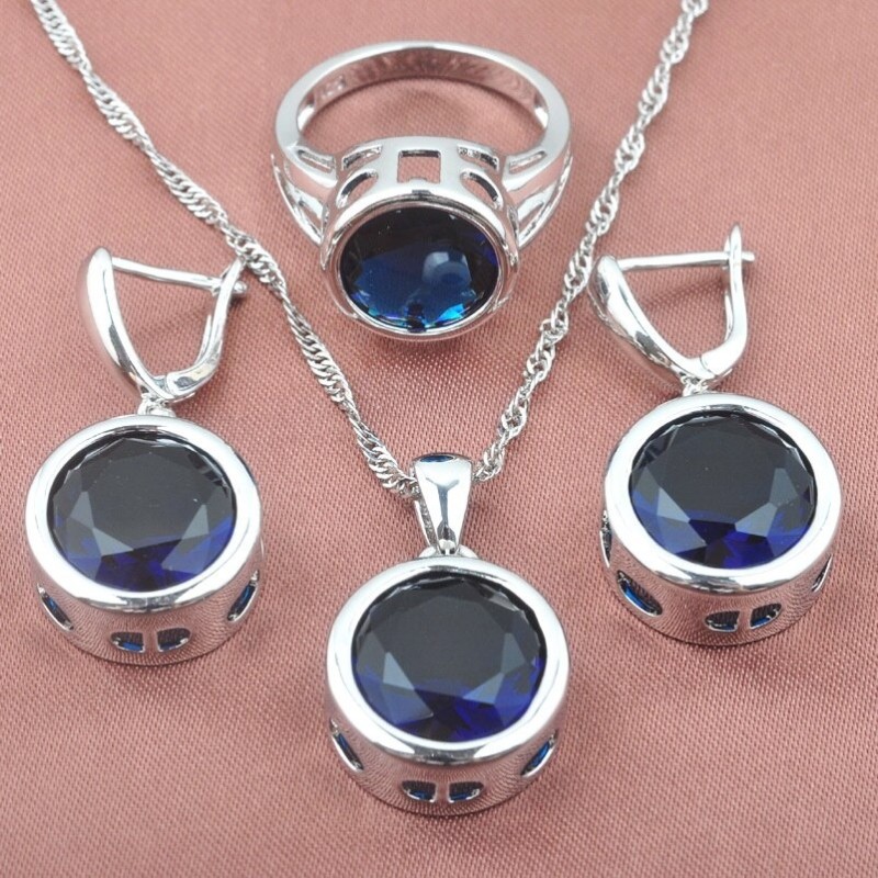 Conjuntos de joyasConjunto de joyería de moda en plata - con circonitas redondas - collar - pendientes - anillo