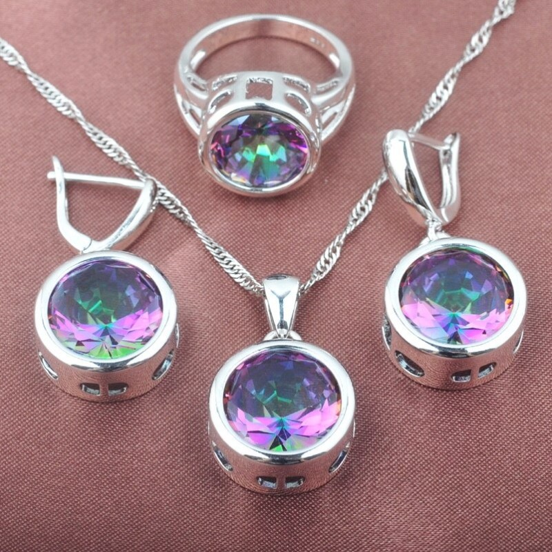 Conjuntos de joyasConjunto de joyería de moda en plata - con circonitas redondas - collar - pendientes - anillo