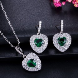 Conjuntos de joyasConjunto de joyas de plata de lujo - colgantes en forma de corazón - cristal - circonita cúbica - collar - ...