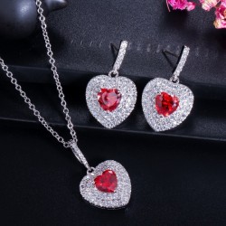 Conjuntos de joyasConjunto de joyas de plata de lujo - colgantes en forma de corazón - cristal - circonita cúbica - collar - ...