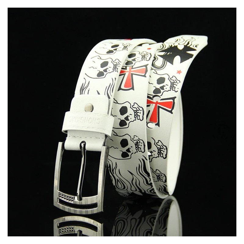 CinturonesCinturón de cuero de moda - hebilla de metal - estilo punk - patrón de calavera / esqueleto - unisex