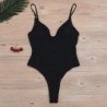 Sexy one-piece swimsuit - ribbed - deep neckline - with push upBeachwear