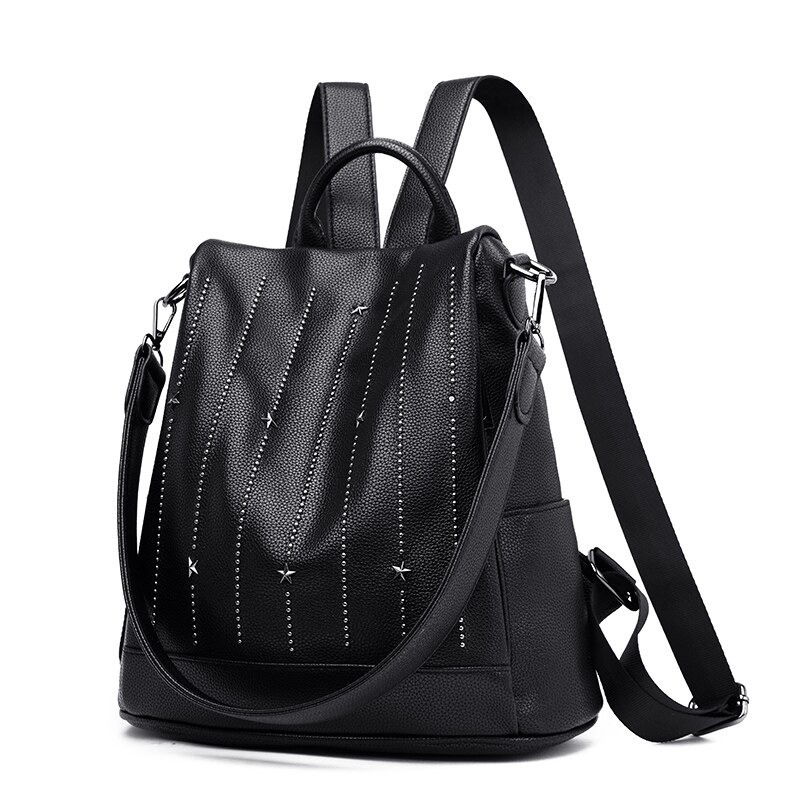 MochilasMochila de moda - antirrobo - cuero - remaches estrellas - gran capacidad
