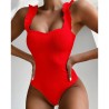 Sexy one piece ribbed swimsuit - decorative ruffles - push upBeachwear