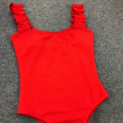 Sexy one piece ribbed swimsuit - decorative ruffles - push upBeachwear