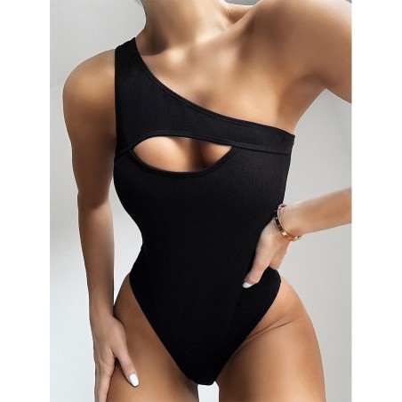 Sexy ribbed one piece swimsuit - off shoulder - cut-out designBeachwear