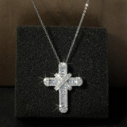 Luxurious silver necklace - white crystal cross pendantNecklaces