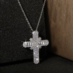 Luxurious silver necklace - white crystal cross pendantNecklaces