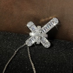 Luxurious silver necklace - white crystal cross pendantNecklaces