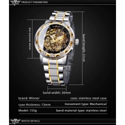 WINNER - luxurious watch - mechanical - luminous - with diamonds - transparent skeleton design - with boxWatches