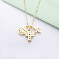 Necklace with three pendants - smiley face - cross - star - 925 sterling silverNecklaces