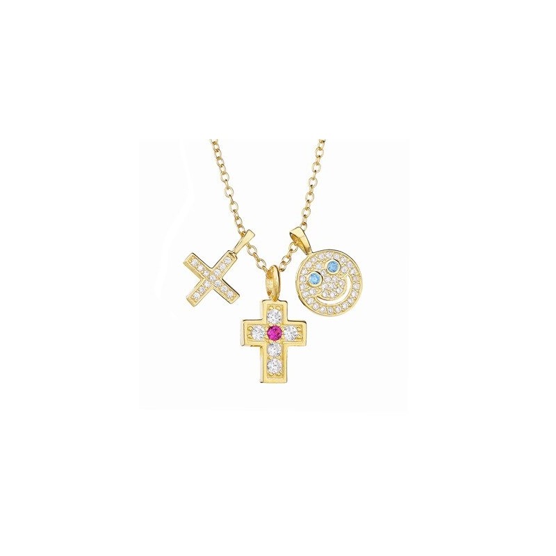 CollarCollar con tres colgantes - carita sonriente - cruz - estrella - plata de ley 925