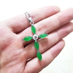 CollarCollar de plata - colgante de cruz de jade verde esmeralda - plata de ley 925